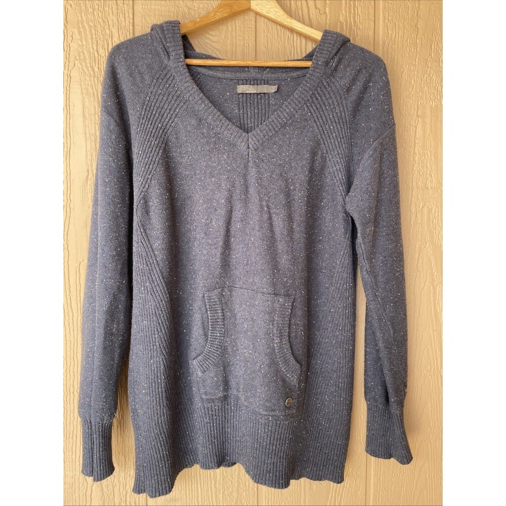 prAna Shoal Tunic Hoodie Sz. Large Blue Long Sleeve Kanga Pocket Organic Cotton